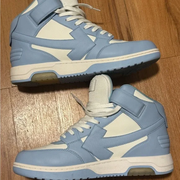 Off-White Out Of Office Mid Leather men Sneaker in White and Baby Blue 13 46 - Picture 4 of 11